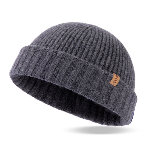 TOP-EX 100% Merino Wool Short Fisherman Beanie Hats for Men Women Warm Winter Hats M/L Grey
