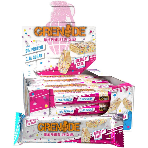 Grenade High Protein Low Sugar Protein Bar Birthday Cake Flavour - 12 x 60g
