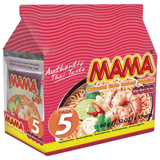 MAMA Instant Noodles Shrimp Flavor, multipack of 5 × 60 g