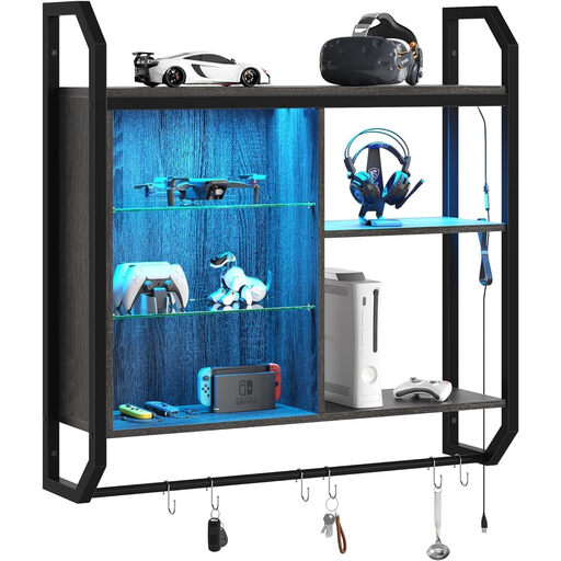 Wall shelf with LED lighting and glass shelves