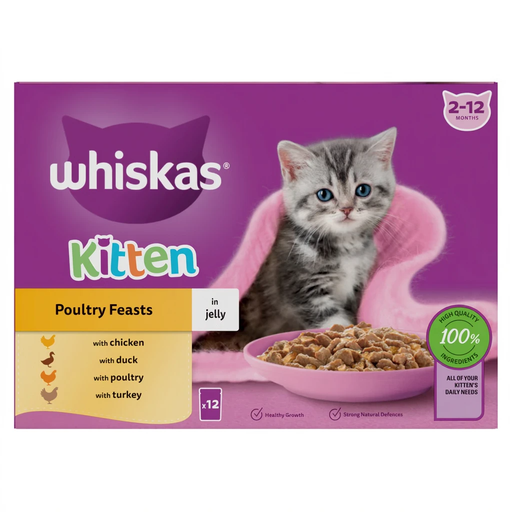 Whiskas Kitten Poultry Feasts Wet Cat Food Pouches in Jelly 12 x 85g