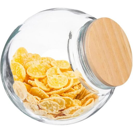 5five Gekantelde Glazen Pot met Houten Deksel - 1.5L