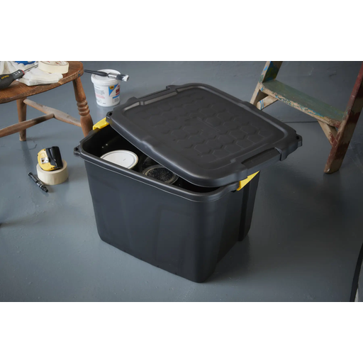 Strata Heavy Duty Storage Box & Lid 42L Black/Yellow