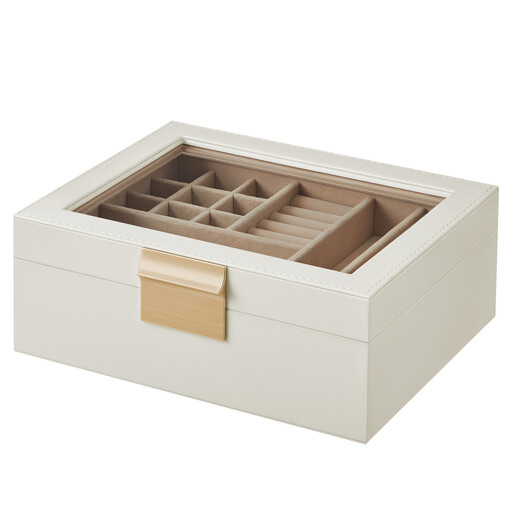 JOYFURNOS Jewellery Box with Glass Lid, 2 Tiers