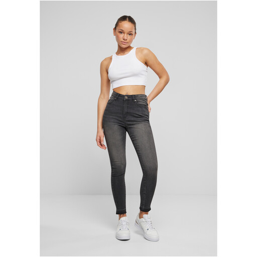 Urban Classics Ladies Skinny High Waist Open Hem Jeans Black Washed