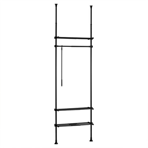 SoBuy Telescopic Clothes Rack, Sturdy Clothes Bar, Adjustable Open Wardrobe with Shelves for Bedroom, Closet Stand, Black