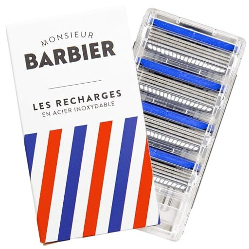 Monsieur Barbier 3-Blade Razor Refills for Sensitive Skin, 4-Pack