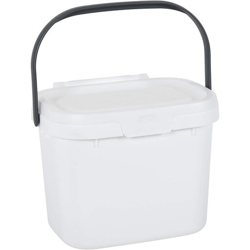 Addis Everyday Kitchen Food Waste Compost Caddy Bin, 4.5L - White & Metallic Silver