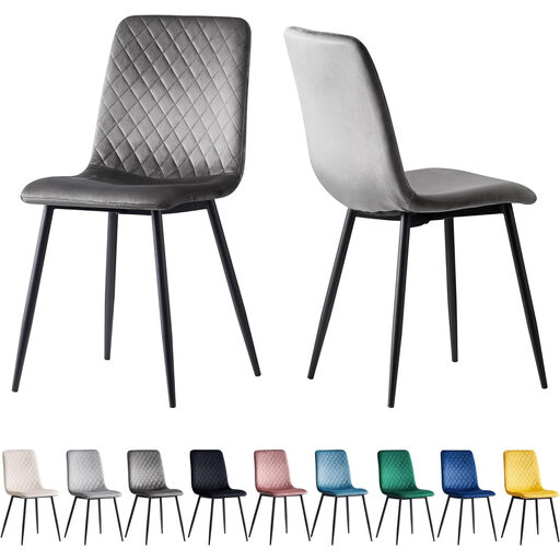 Set of 2 dark grey velvet dining chairs with black metal legs