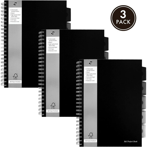 Pukka Pad A4 Black Project Book, Pack of 3