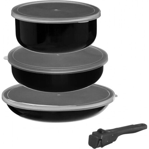 5five Cookware Set with Removable Handle - 3 Pots, Aluminium