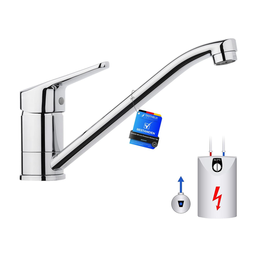 Ibergrif Low Pressure Kitchen Sink Mixer Tap, Caravan Tap, Single Handle 360° Swivel, Brass Chrome