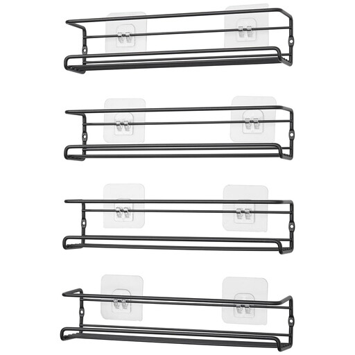 LIVINGANDHOME Wall Mount Metal Wire Spice Rack Set of 4, black