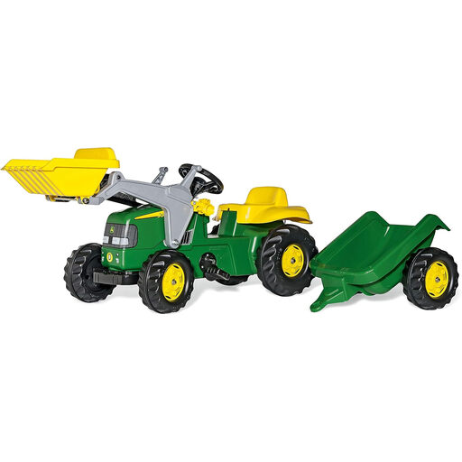 Rolly Toys RollyKid John Deere Children's Pedal Tractor with Front Loader and Trailer 023110 Green