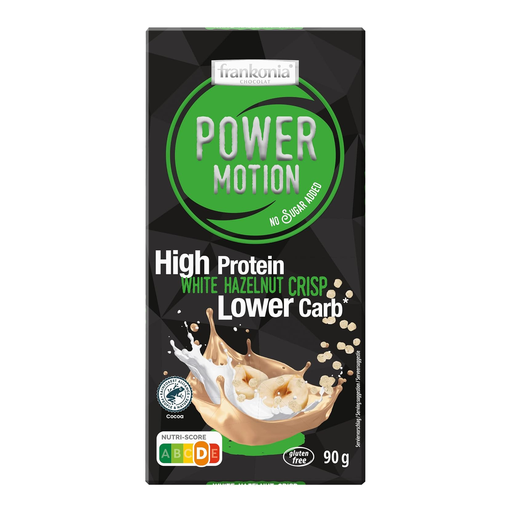frankonia CHOCOLAT POWER MOTION no sugar added - High Protein Lower Carb White Hazelnut Crisp Chocolate, 90 g