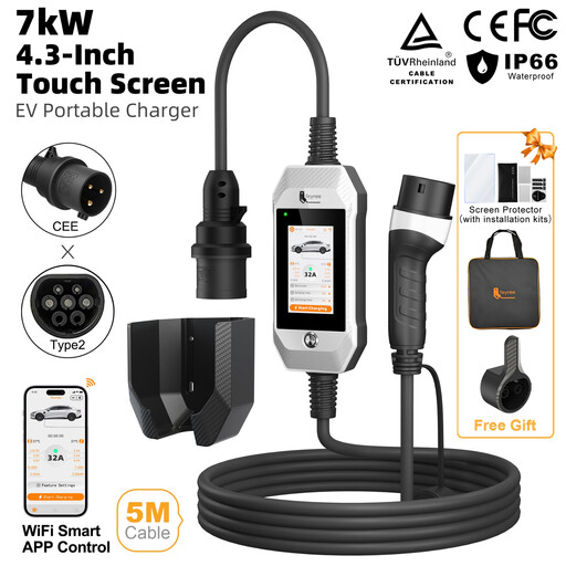feyree 4.3 英寸触摸屏便携式电动汽车充电器 7kW