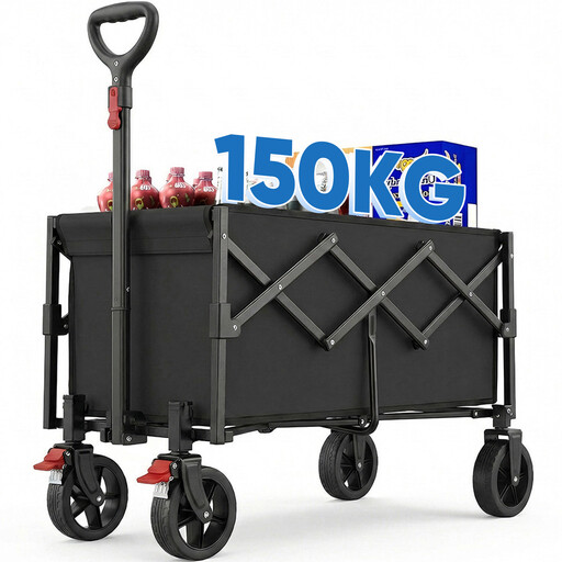 Small Foldable Off-Road Handcart, 80 L 100 kg, With Brakes, Halved Own Weight, Black