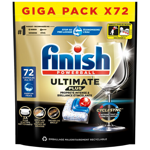 FINISH Ultimate Plus All-in-1 dishwasher tablets, 72 tablets