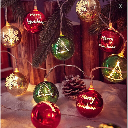 LED Christmas Decorative Light String red green white spherical snowflake pattern