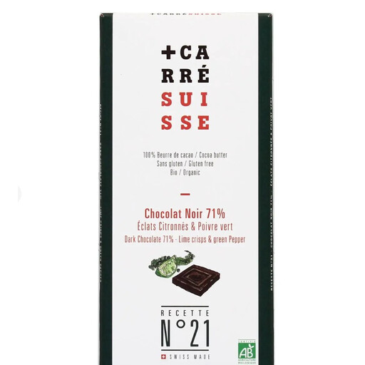 CARRE SUISSE Organic Dark Chocolate with Lemon Zest & Green Pepper 100g