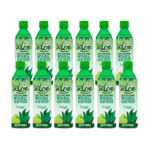 Grace Say Aloe Vera Drink with Real Aloe Pieces Original 500ml (Pack of 12)