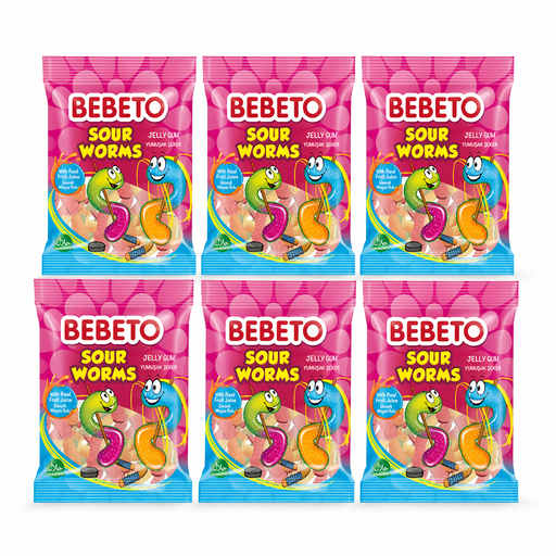 Bebeto J Sour Worms 80g Turkish x 6