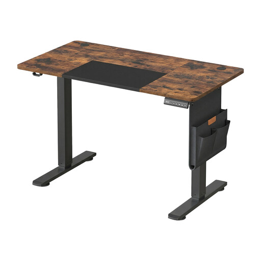 SONGMICS In Hoogte Verstelbaar Bureau met USB-C, 140 x 60 cm, Bruin-Zwart