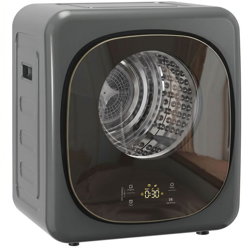 Compact 4 kg tumble dryer, five modes, timer, grey and black