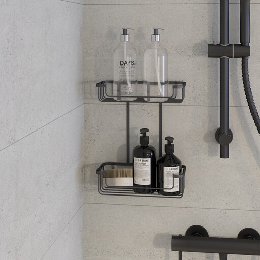 Croydex Slimline Two Tier Shower Caddy - Matte Black