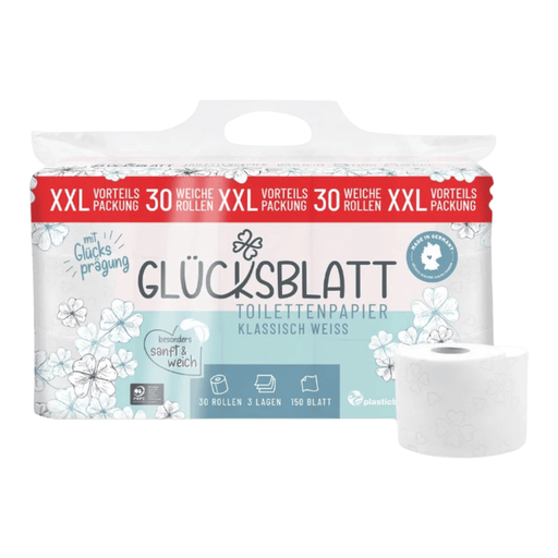 Glücksblatt Toilettenpapier, 3-lagig, 30 Rollen