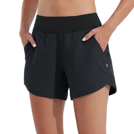 Willit Women's Swim Board Shorts UPF 50+ High Waisted Swimming Shorts with Liner Pockets 5" Black Size 36