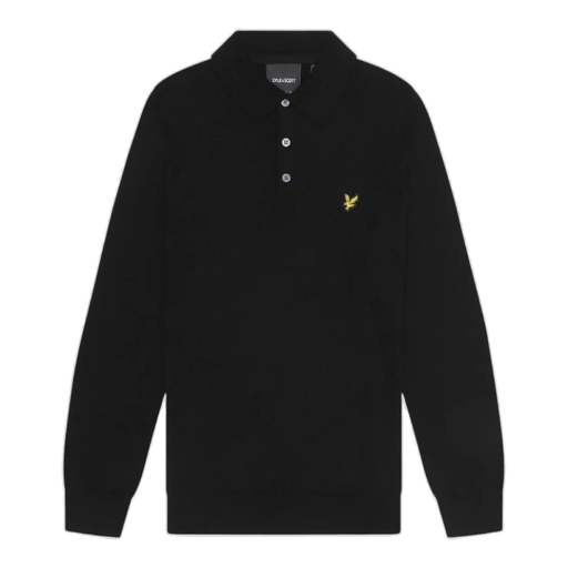 Lyle & Scott Merino Blend Long Sleeve Polo Shirt - Jet Black