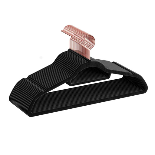 Ochama Velvet Hangers Set of 30, Non-Slip Clothes Coat Hangers with Built-in Tie Bar, Black
