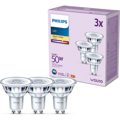 Philips 50 W GU10 LED Spotlight Bulbs - Warm White Light - 3 Pieces