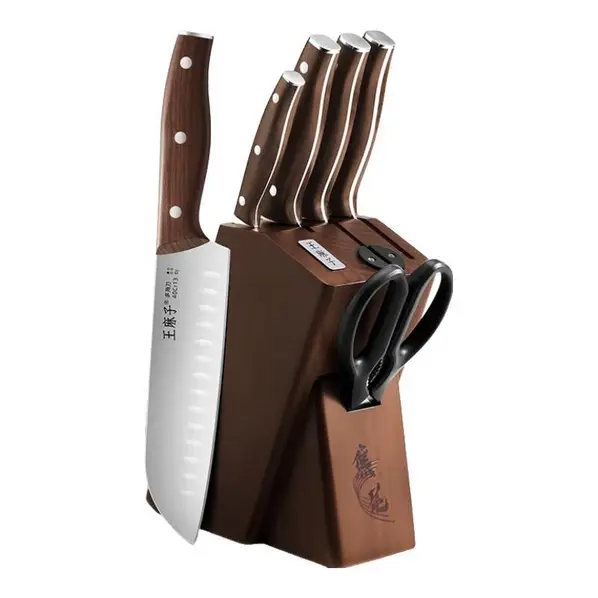 WANGMAZIEnsembledecouteauxCleaver7pièces-SérieShenmu-Acierinoxydable40Cr13-Mancheenhêtre