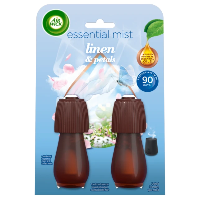Air Wick Linen and Petals Essential Mist Twin Refill 2x20ml | Lasts up to 90 days