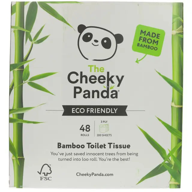 THE CHEEKY PANDA - Toilet Tissue 48 Rolls - 3 Ply, 200 Sheets, 100% FSC - 48 ROLLS