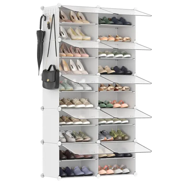 SONGMICS Shoe Rack, 10-Slot Modular Storage Organiser Unit, 82x32x152cm, White