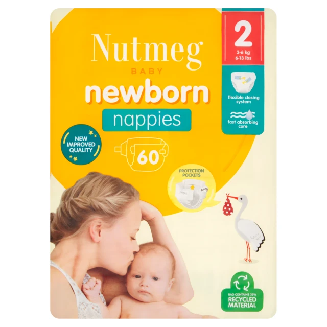  Nutmeg Newborn Nappies Size 2 - 60 Pack