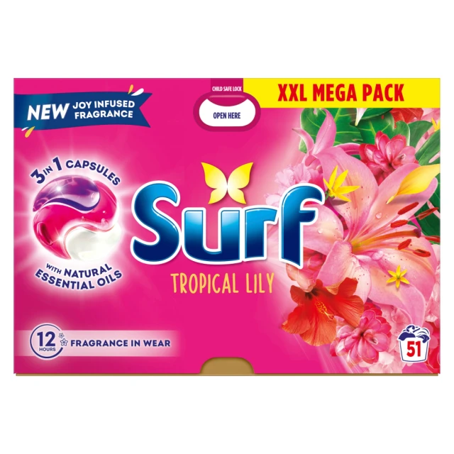 Surf 3 in 1 Laundry Washing Detergent Capsules Tropical Lily 51 washes