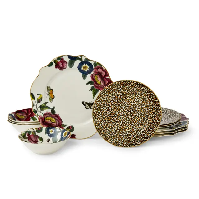 Spode Creatures of Curiosity Gift Boxed 12 Piece Dinner Set - White & Leopard