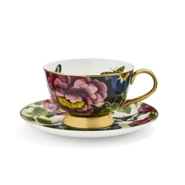 Spode Creatures of Curiosity Coupe Tea Cup and Saucer - Black/Cream
