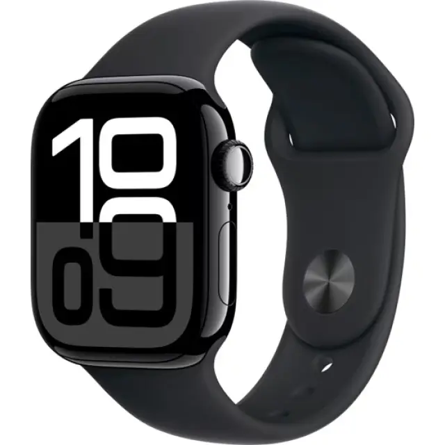 Apple Watch Series 10 GPS 42mm Jet Black Aluminium Case with Black Sport Band - M/L