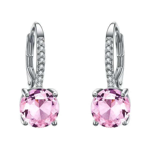 Ever Faith Women's 925 Sterling Silver Full Zircon Fashion Round Drop Leverback Dangle Earrings