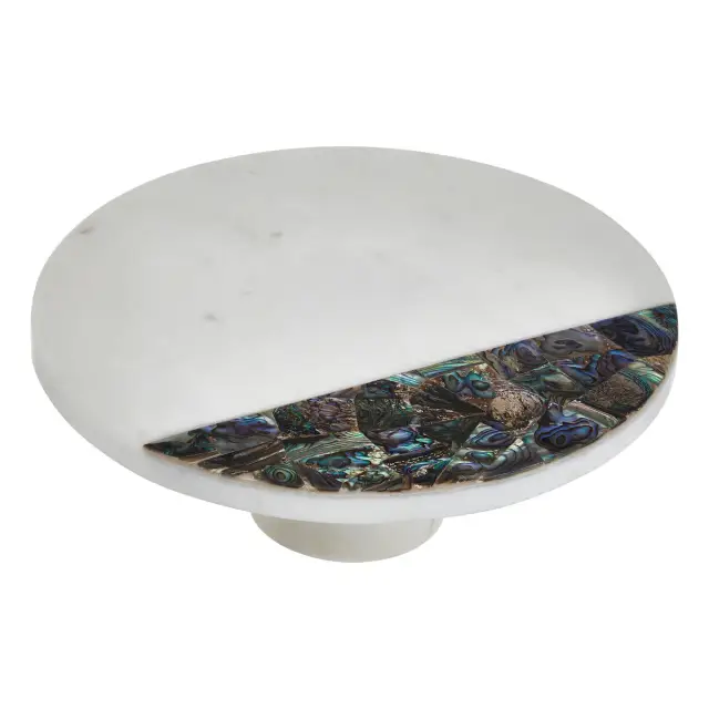 Imogen White Marble and Paua Shell Round Cake Stand