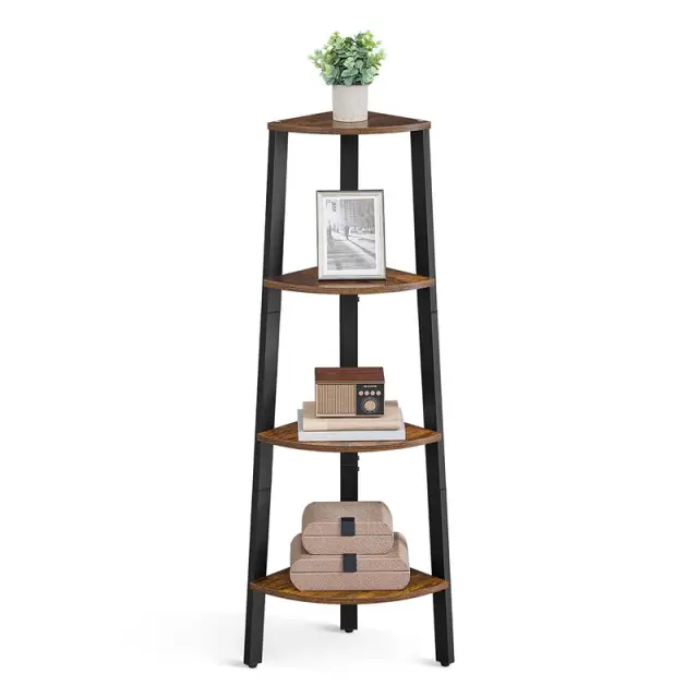 VASAGLE Corner ladder shelves, 33.9x33.9x124.5cm, Rustic Brown and Black