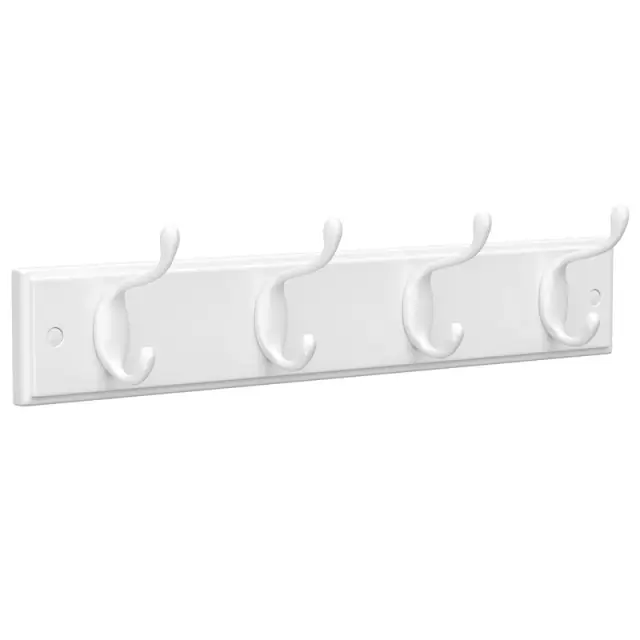 SONGMICS Coat Hooks, with 4 Double Metal Hooks, 40x9x7cm, White
