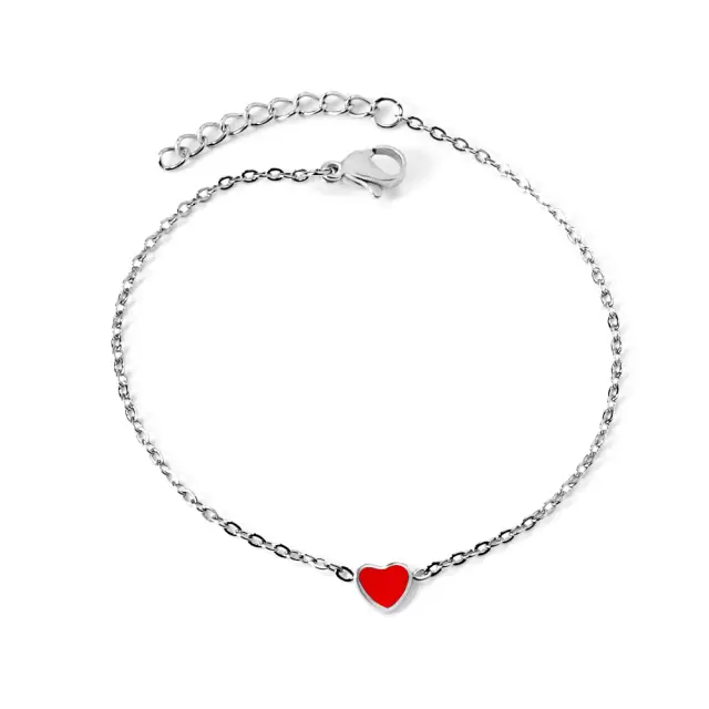 Red Loveheart Bracelet - Stainless Steel - 17cm long x 7mm Loveheart