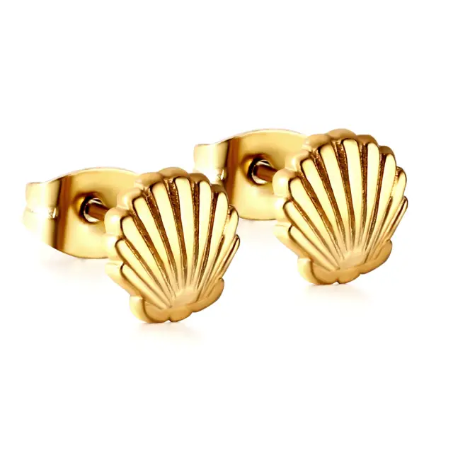 Shell Shaped 18K Gold Plated Stud Earrings