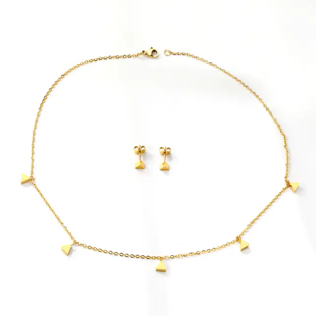 5 Triangle Shape Charm Set 18K Gold Plated Necklace and Earrings